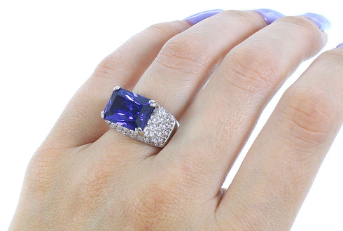 Cubic Zirconia And Tanzanite Sterling Silver Southwestern Ring Size 5 AX71373