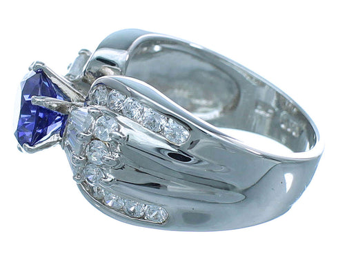 Cubic Zirconia And Tanzanite Sterling Silver Southwest Jewelry Ring Size 9 AX71384
