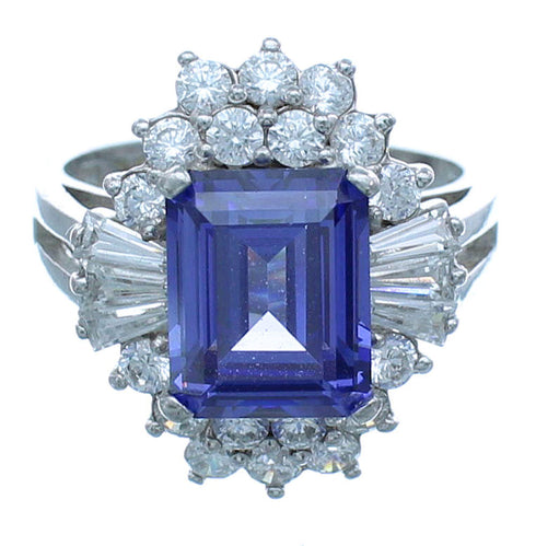 Silver Cubic Zirconia And Tanzanite Southwestern Ring Size 7 AX71395
