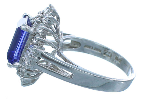 Silver Cubic Zirconia And Tanzanite Southwestern Ring Size 7 AX71395