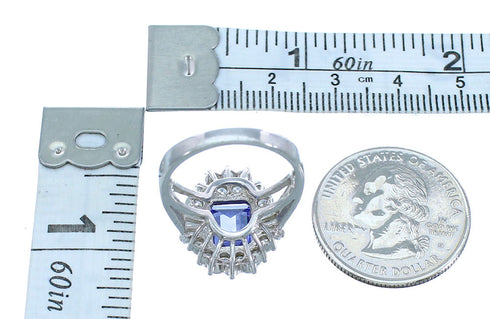 Silver Cubic Zirconia And Tanzanite Southwestern Ring Size 7 AX71395
