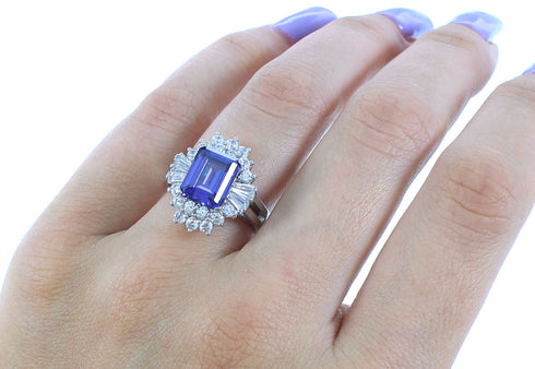 Silver Cubic Zirconia And Tanzanite Southwestern Ring Size 7 AX71395