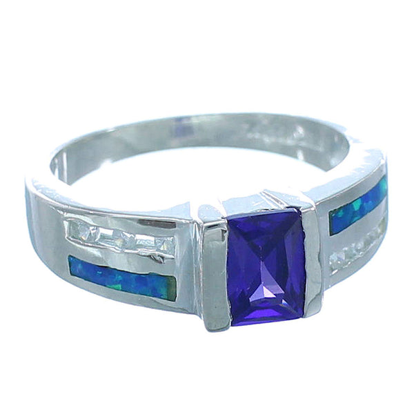 Amethyst And Blue Opal Silver Southwest Ring Size 5-3/4 EX55940