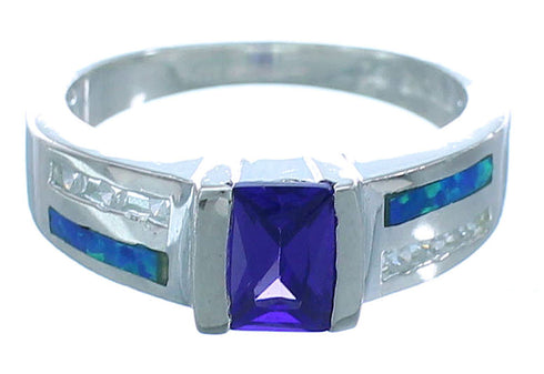 Southwest Amethyst And Blue Opal Silver Ring Size 5-1/2 EX55939