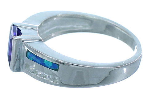 Amethyst And Blue Opal Silver Southwest Ring Size 5-3/4 EX55940