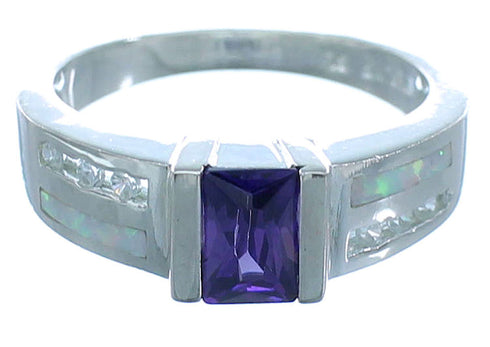 Sterling Silver Amethyst And Opal Inlay Ring Size 6-3/4 EX55942
