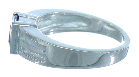 Sterling Silver Amethyst And Opal Inlay Ring Size 6-3/4 EX55942