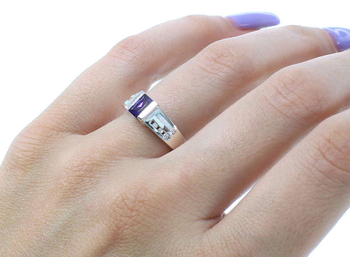 Sterling Silver Amethyst And Opal Inlay Ring Size 6-3/4 EX55942