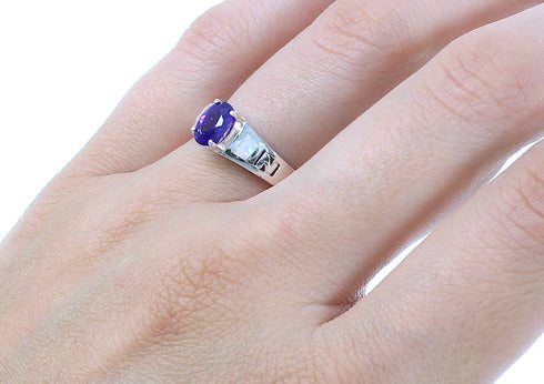 Amethyst And Opal Sterling Silver Ring Size 5-1/2 EX51999