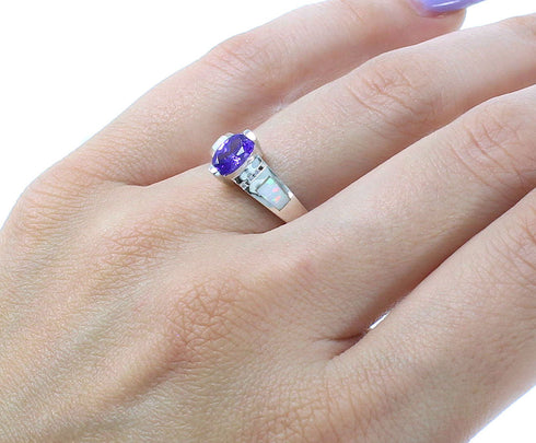 Amethyst Opal Inlay Sterling Silver Ring Size 5-1/2 EX53244