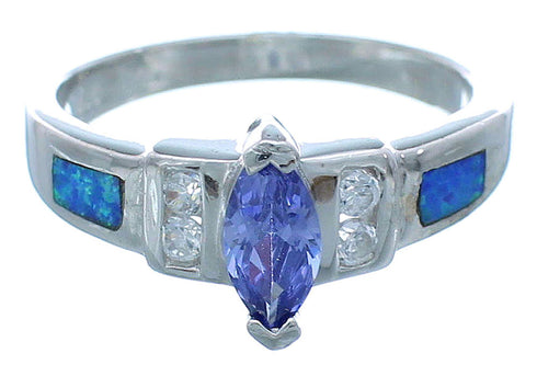 Tanzanite And Blue Opal Inlay Sterling Silver Ring Size 6-3/4 DS49784