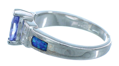 Amethyst And Blue Opal Inlay Sterling Silver Ring Size 6-3/4 DS49208
