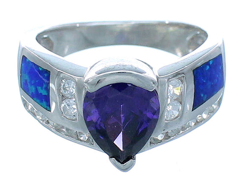 Silver Amethyst And Blue Opal Southwestern Ring Size 6 CX51504