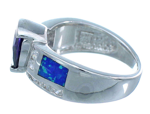 Silver Amethyst And Blue Opal Southwestern Ring Size 6 CX51504
