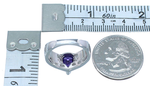 Silver Amethyst And Blue Opal Southwestern Ring Size 6 CX51504