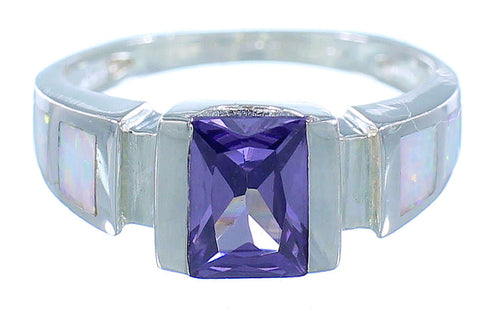 Amethyst And Opal Inlay Southwest Silver Ring Size 6 EX55982