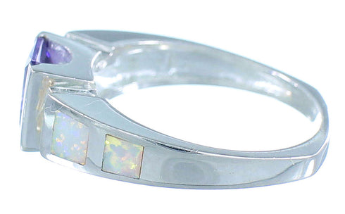 Amethyst And Opal Inlay Southwest Silver Ring Size 6 EX55982