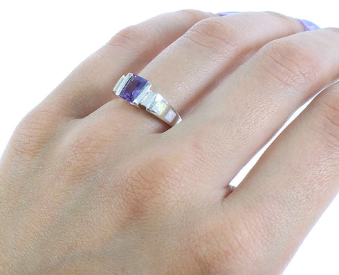 Amethyst And Opal Inlay Southwest Silver Ring Size 6 EX55982