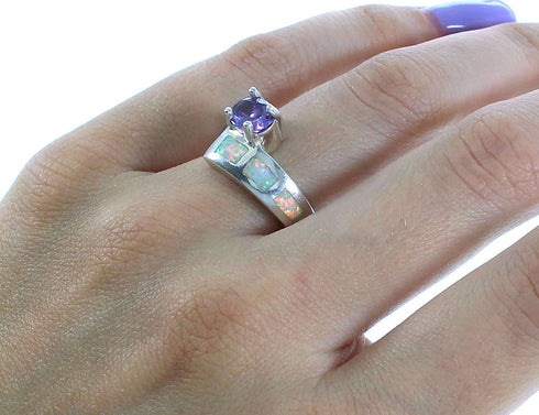 Southwest Opal Amethyst Sterling Silver Ring Size 6-3/4 EX51928
