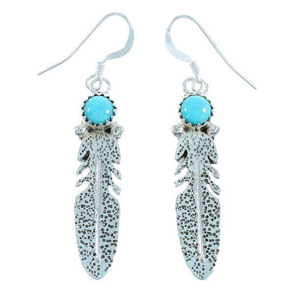 Native American Turquoise Feather Hook Dangle Earrings SX105196