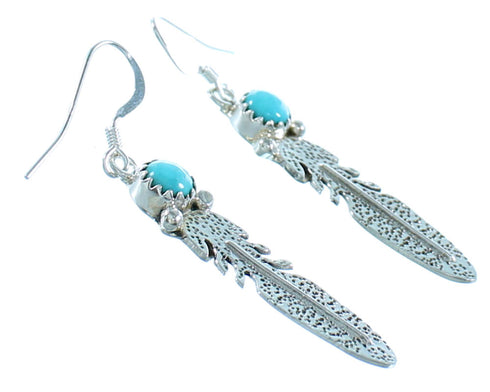 Native American Turquoise Feather Hook Dangle Earrings SX105196