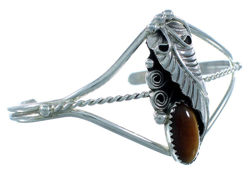 Navajo Tiger Eye Genuine Sterling Silver Leaf Cuff Bracelet RX105387