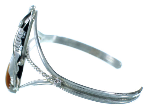 Navajo Tiger Eye Genuine Sterling Silver Leaf Cuff Bracelet RX105387