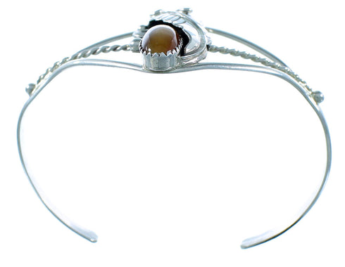 Navajo Tiger Eye Genuine Sterling Silver Leaf Cuff Bracelet RX105387