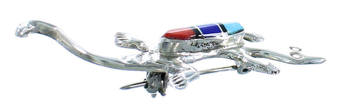 Genuine Sterling Silver Multicolor Lizard Zuni Pin RX105542