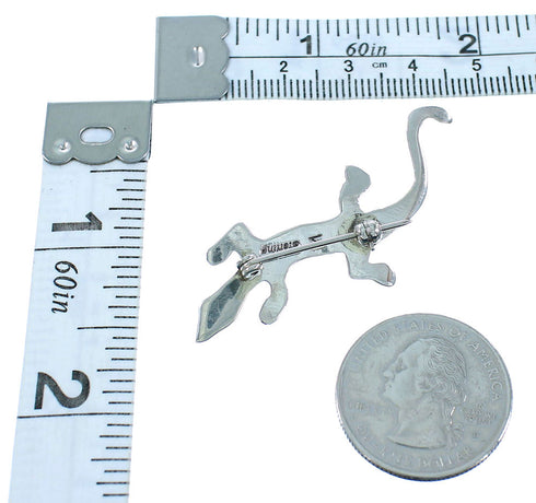 Genuine Sterling Silver Multicolor Lizard Zuni Pin RX105542