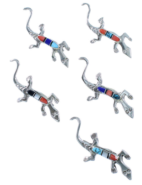 Genuine Sterling Silver Multicolor Lizard Zuni Pin RX105542