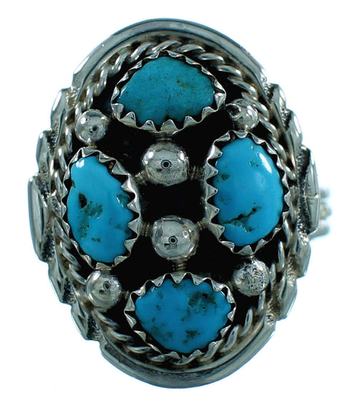 Native American Authentic Sterling Silver And Turquoise Jewelry Ring Size 8-1/4 SX105860