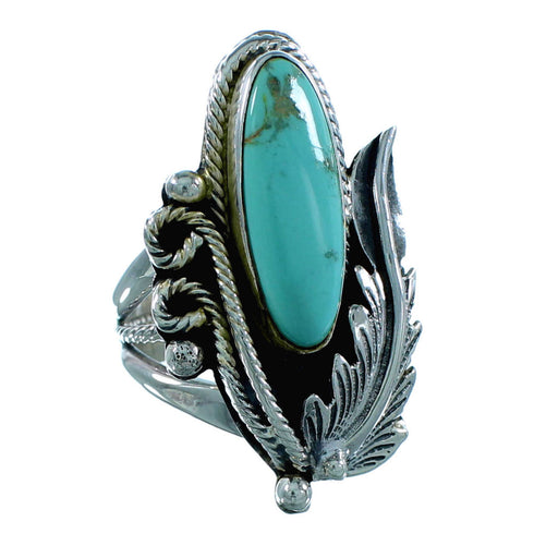 Turquoise Authentic Sterling Silver Scalloped Leaf Navajo Jewelry Ring Size 5-1/4 SX105872
