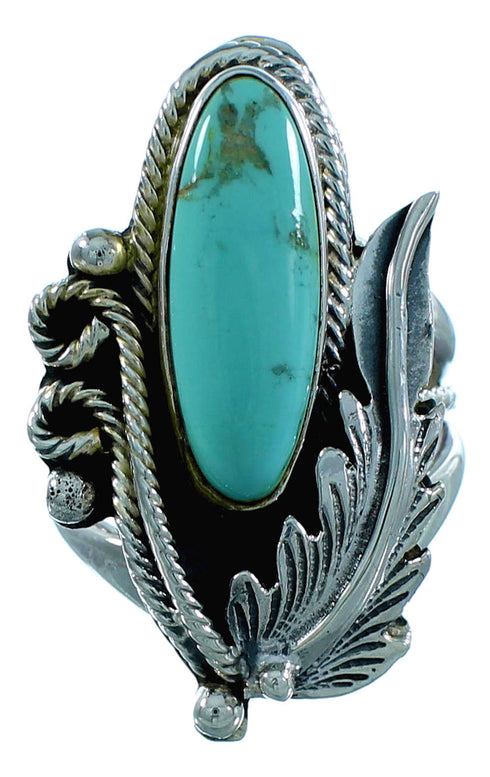 Turquoise Authentic Sterling Silver Scalloped Leaf Navajo Jewelry Ring Size 5-1/4 SX105872