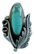 Turquoise Authentic Sterling Silver Scalloped Leaf Navajo Jewelry Ring Size 5-1/4 SX105872