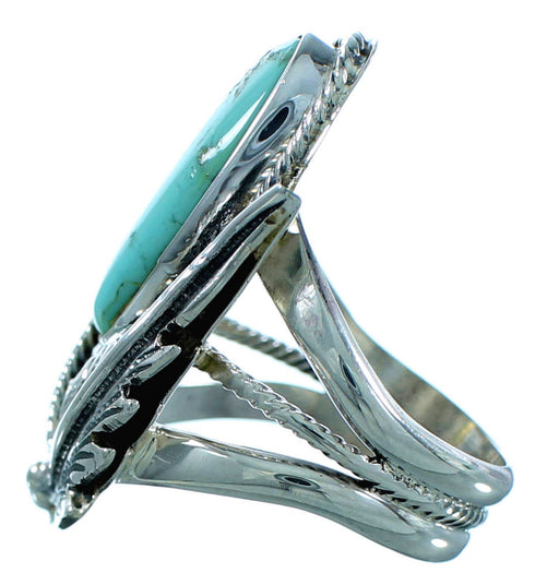 Turquoise Authentic Sterling Silver Scalloped Leaf Navajo Jewelry Ring Size 5-1/4 SX105872