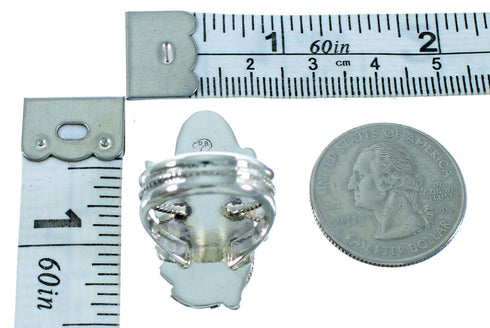 Turquoise Authentic Sterling Silver Scalloped Leaf Navajo Jewelry Ring Size 5-1/4 SX105872