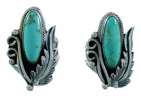 Turquoise Authentic Sterling Silver Scalloped Leaf Navajo Jewelry Ring Size 5-1/4 SX105872