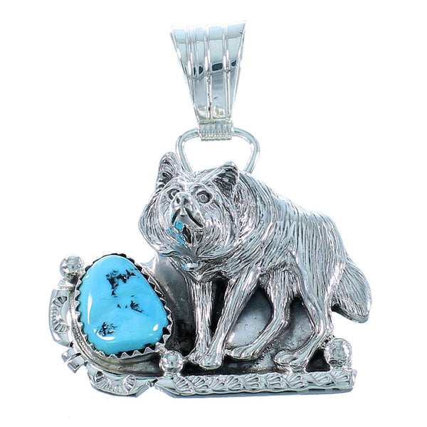 Navajo Turquoise Wolf Sterling Silver Pendant SX105510