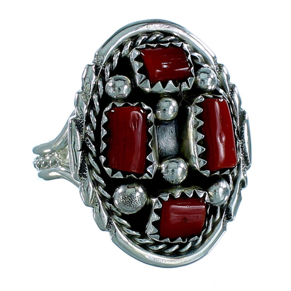 Navajo Sterling Silver And Coral Ring Size 7-1/2 JX127077