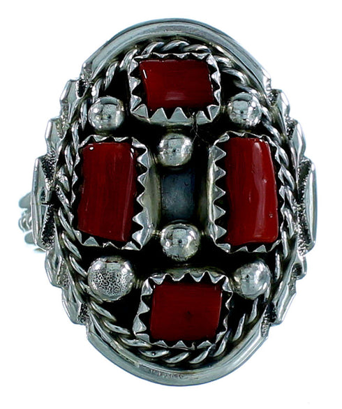 Navajo Sterling Silver And Coral Ring Size 7-1/2 JX127077