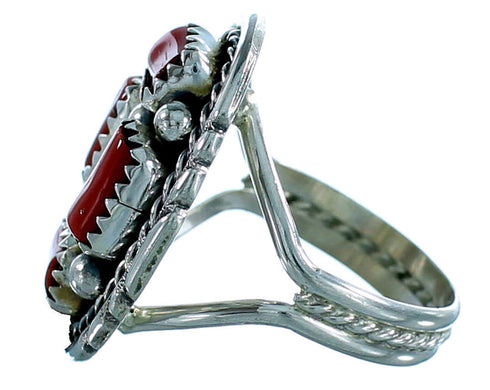 Navajo Sterling Silver And Coral Ring Size 7-1/2 JX127077