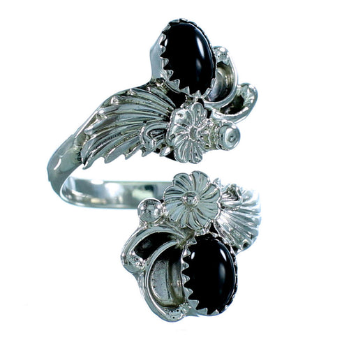 American Indian Onyx And Sterling Silver Adjustable Ring Size 10,11,12 SX106591
