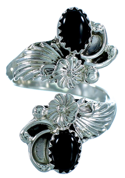 American Indian Onyx And Sterling Silver Adjustable Ring Size 10,11,12 SX106591