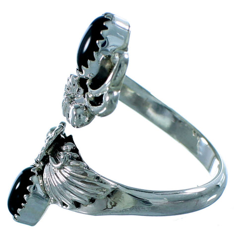 American Indian Onyx And Sterling Silver Adjustable Ring Size 10,11,12 SX106591