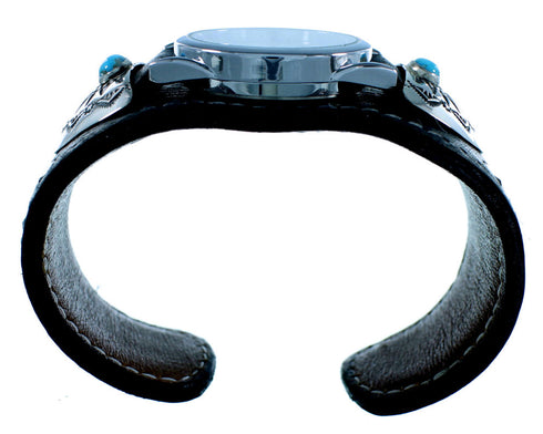 Navajo Turquoise Sterling Silver Leather Cuff Watch SX105586