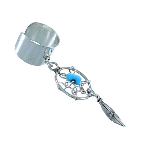 Navajo Dream Catcher Feather Genuine Sterling Silver Turquoise Ear Cuff SX106020
