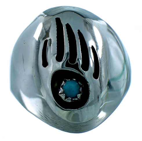 Authentic Sterling Silver Bear Paw Turquoise Native American Ring Size 9-3/4 SX105969