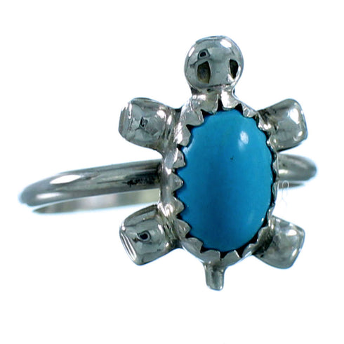 Native American Turquoise Sterling Silver Turtle Ring Size 4-3/4 SX106287