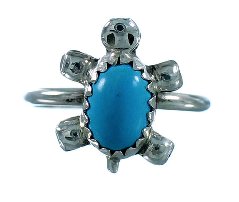 Native American Turquoise Sterling Silver Turtle Ring Size 4-3/4 SX106287